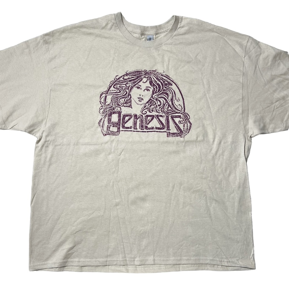 NWOT Genesis Classic Hair Logo Vintage Style Graphic T-Shirt Cream Unisex 3XL